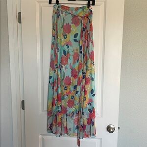 Floral Wrap Maxi Skirt in Light Blue M/L
